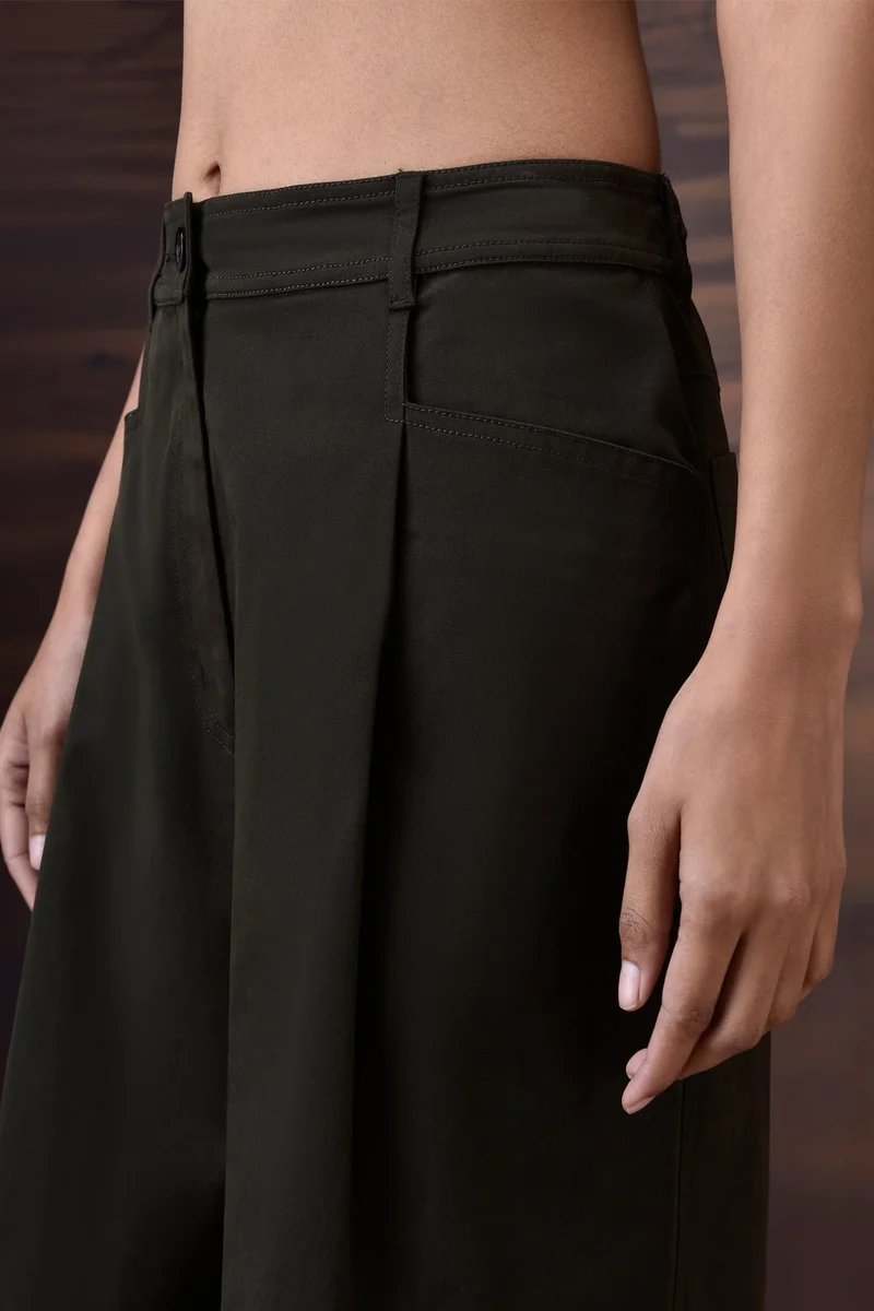 Genes Lecoanet Hemant Military Green Cotton Twill Wide-Leg Trousers